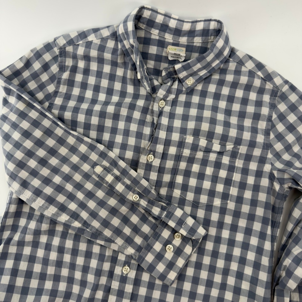 Crewcuts Boys Blue White Gingham Check Button‎ Down Shirt Size 10 Long Sleeve